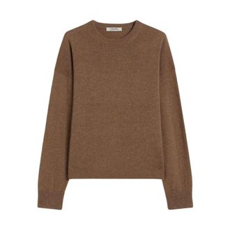 Max Mara Geribbelde Gebreide Trui met Ronde Hals - Dames - Ronde hals truien - Bruin - XL - Truien & Vesten