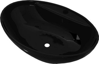 vidaXL Vidaxl - Lavabo de cerámica con agujero para grifo/desagüe negro ovalado
