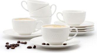 Elama Luna 12 Piece 3 Ounce Porcelain Espresso Cup Set with Saucers in White at Nordstrom