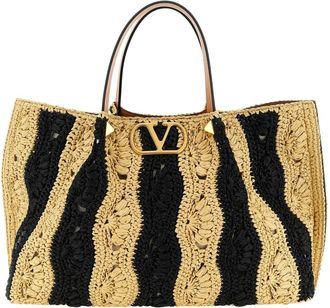 Valentino Garavani VLogo Signature Medium Raffia Tote - Dames - Shoppers - Veelkleurig - ONE Size - Leer - Tassen