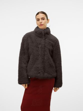 Vero Moda Fellimitatjacke VERO MODA VMMONROE SHORT JACKET NOOS, Damen, Gr. XL, chocolate torte detail:melange, Web, Obermaterial: 100% Polyester, meliert, Jacke