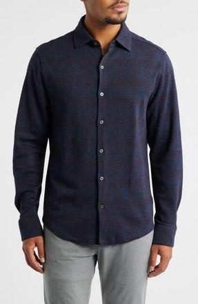 Robert Barakett Darlog Glen Plaid Knit Button-Up Shirt in Navy at Nordstrom Rack, Size Small