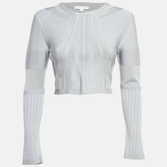 Cushnie et Ochs Grey Stretch Knit Long Sleeve Crop Top