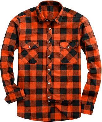 Generic Flannel Shirt Checked Shirt for Men Plaid Shirts Cotton Lumberjack Regular Fit Long Sleeve Casual Plaid Shirts Cotton Button Down Loose-Fit Collared A