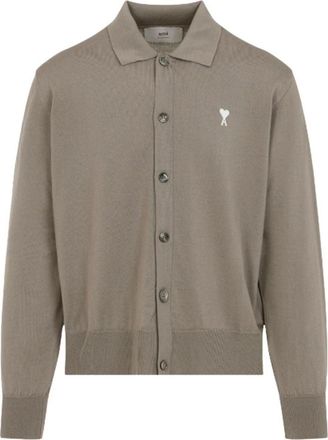 Ami de Coeur Embroidery Polo Cardigan Ash Off White HKC221-KN0025-0952