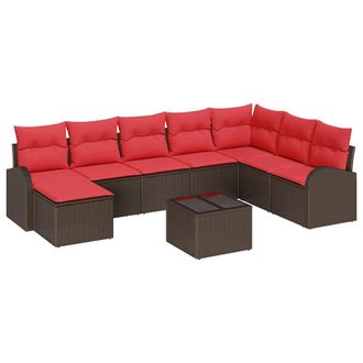 vidaXL Conjunto De Sof&aacute; De Jard&iacute;n 9 Pcs Marr&oacute;n Rattan De Poli&eacute;ster Vidaxl
