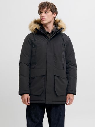 Jack & Jones Parka JACK & JONES JJCAMP FAUX FUR PARKA BF, Herren, Gr. XXL, schwarz, Web, Obermaterial: 100% Polyester, unifarben, regular fit normal, Jacken Parka