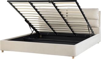 Beliani Cama matrimonial de tejido beige 180x200