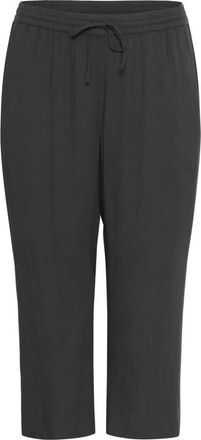 Kaffe Curve Zwarte Cropped Broek met Elastische Taille - Dames - Vrijetijds broeken - Zwart - XL - Linnen - Broeken