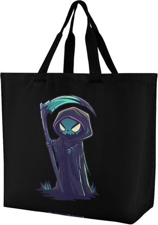 Generic Cartoon Grim Reaper Reusable Shopping Bags Large Capacity Grocery Bag Heavy Duty Tote for Women 40x40x16cm