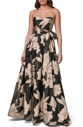 DKNY Strapless Floral Gown in Black/Canvas Multi at Nordstrom, Size 12