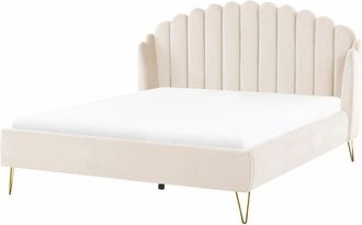 Beliani Beliani - Letto con rete in velluto beige 180 x 200 cm gambe in metallo testata retro capitonné Ambillou