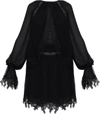Blumarine Mini abito con balze e pizzo - - Dresses - Donna - Nero - M