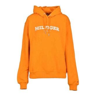 Tommy Hilfiger Hoodies, female, Orange, Size: XL Cotton Sweatshirt - Model: Felpa