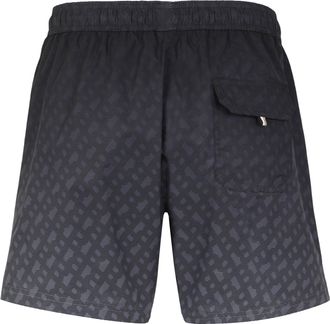 HUGO BOSS Mens Nylon Beach Shorts With Monogram Print Grey Eme Beachwear Sea Clothing