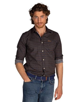 N-Z-A- NEW ZEALAND AUCKLAND NZA overhemd bruin geprint semi-wide collar met borstzak