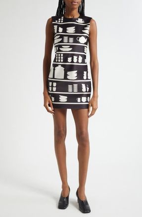J.W.Anderson Crockery Print Shift Minidress in 901 Black/White at Nordstrom, Size 2 Us