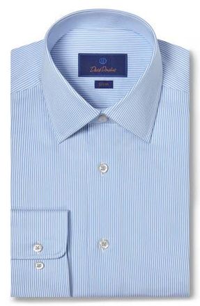 David Donahue Slim Fit Pinstripe Cotton Twill Dress Shirt in White/blue at Nordstrom Rack, Size 15.5 - 34/35