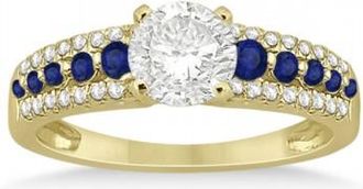 Allurez Three-Row Blue Sapphire Diamond Engagement Ring 14k Yellow Gold 0.55ct