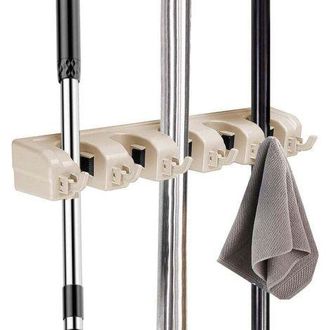 OEM Unidad (beige) Soporte Multifuncional De Pared Para Escobas, Organizador De Pared Para Fregonas Y Escobas Con 5 Ranuras Para Bolas Y 6 Ganchos