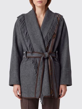 Bazar Deluxe Short Robe Coat in Jacquard Wool and Yak with Fringes