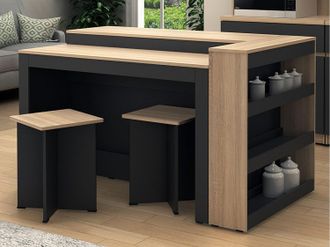 Vente-Unique Set Isola centrale da cucina + 2 sgabelli Nero e naturale chiaro - NUSICE