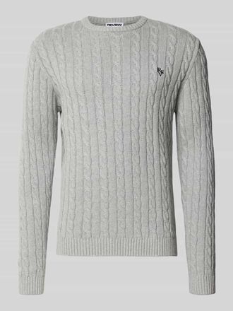Review Slim Fit Strickpullover mit Zopfmuster in Hellgrau Melange, Gr&ouml;&szlig;e XL