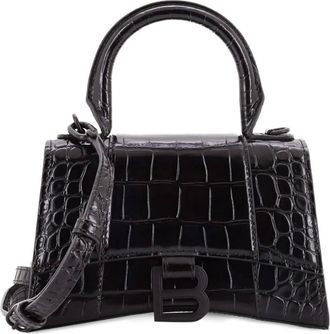 Balenciaga Hourglass Top Handle Bag Crocodile Embossed Leather XS satchel - Zwart