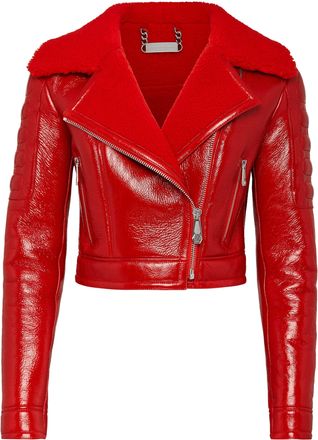 Philipp Plein Leather Biker Crop Killer Latex