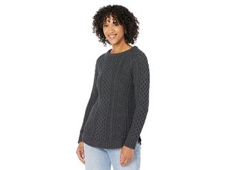 L.L.Bean Signature Cotton Fisherman Tunic Sweater Womens Clothing Charcoal Heather : LG