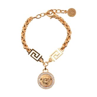 Versace Bracelets, female, Yellow, Size: ONE SIZE Golden Medusa Greek Crystal Logo Bracelet