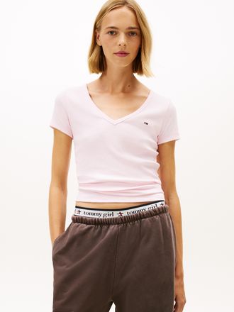 Tommy Jeans TJW SLIM ESSENTIAL RIB V SS mit gerippter Struktur