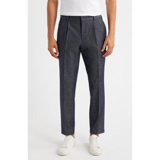 BOSS Perin Pleated Stretch Cotton & Virgin Wool Pants in Dark Blue at Nordstrom Rack, Size 32