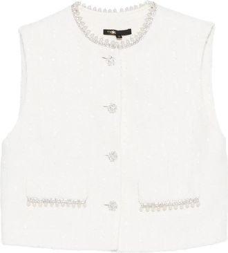 Maje Top verfraaid met kristallen - Beige