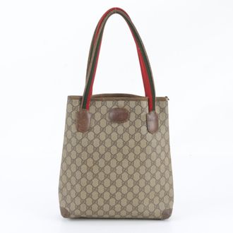 Gucci Brown Leather Coated Canvas Tote Bag (Pre-Owned)