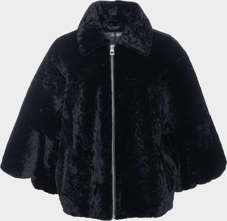 Gorski Textured Shearling Lamb Zip Jacket With Cropped Sleeves