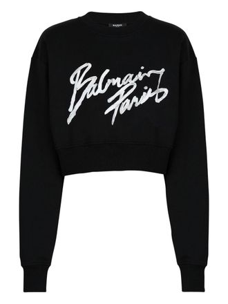 Balmain Womens Logo Cropped Sweatshirt