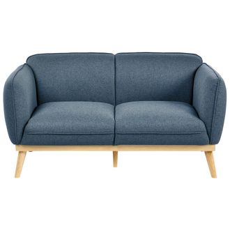 Beliani Sof&aacute; 2 Plazas Estilo Escandinavo Con Patas C&oacute;nicas De Madera Tapizado F&aacute;cil De Limpiar Azul Ljung