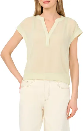 Vince Camuto V-Neck Front Placket Top in Lily Green at Nordstrom, Size X-Large