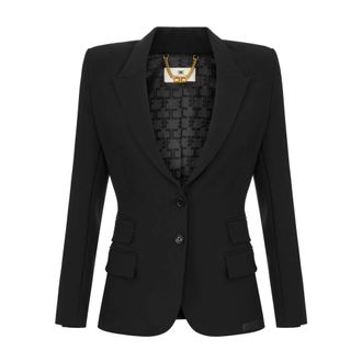 Elisabetta Franchi Single-Breasted Slim Blazer - Dames - Jassen - Zwart - Maat: 2XL Leer