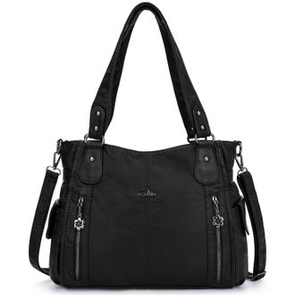 Angel Kiss Handbags for Womens Top-Handle Hobo Purse Roomy Casual Shoulder Bags PU Tote Satchel Purse for Womens, A-black, L