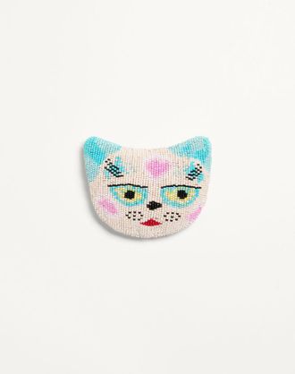 Valentino Garavani Spilla Le Chat De La Maison In Tessuto Jaquard E Ricamo Perline In Resina Donna MULTICOLOR UNI