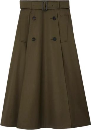 Burberry Gabardine Trench Midi Rok - Dames - Midirokken - Groen - 2XS - Katoen - Rokken
