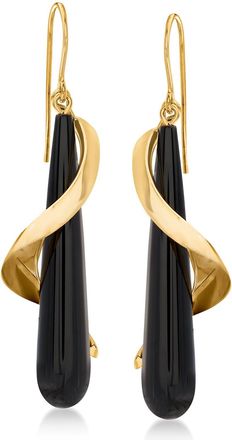 Ross-Simons Elongated Black Onyx Teardrop Spiral Earrings in 14kt Yellow Gold