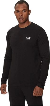 Emporio Armani Emporio Armani Ea7, Tops, Heren, Zwart, M, Katoen, T-shirt met lange mouwen en ronde hals