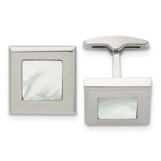 Diamond2Deal Stainless Steel Polished Mother of Pearl Square Cufflinks