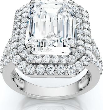 Pompeii3 Certified 6Ct Aria Emerald Diamond Engagement Ring 14k Gold/Platinum Lab Grown