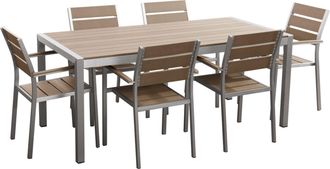 Beliani Set Da Giardino 6 Sedie Tavolo Legno E Alluminio Anodizzato Vernio