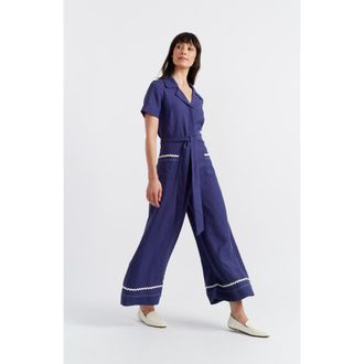 Chinti and Parker Linen Blend La Mer Jumpsuit in Admiral Blue at Nordstrom, Size X-Small
