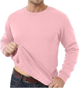 Generic Mens Fleece Sweatshirts Plush Crew Neck Sweater Fleece Lined Jumpers Long Sleeve Thermal Warm Pullover Autumn Winter Sweatshirts for Men Thick Warm Sl